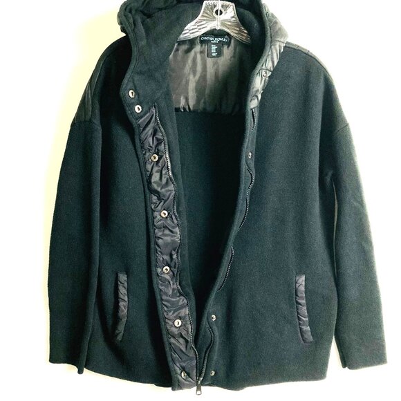 Cynthia Rowley Womens Fleece Jacket Hooded Sz Medium Black Snap Zip Closure - Picture 4 of 12